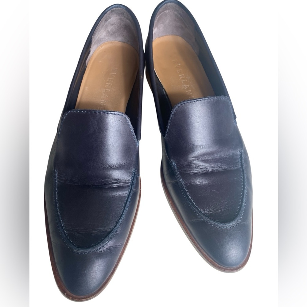 EVERLANE  The Modern Loafer in Navy Leather, stacked Heel, Pointed Toe, size 7.5 - Picture 5 of 15